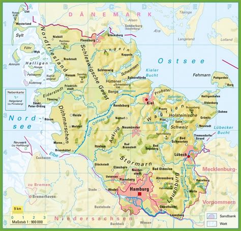 Schleswig-Holstein physical map - Ontheworldmap.com