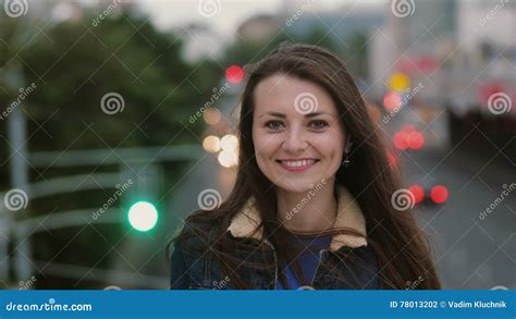 Wind Blows Long Hair Beautiful Young Women Smiling Girl Standing On