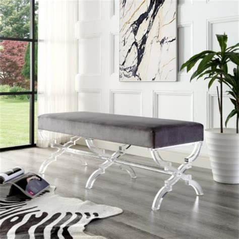 Laris Velvet Upholstered Bench Modern Acrylic X Leg Living Room