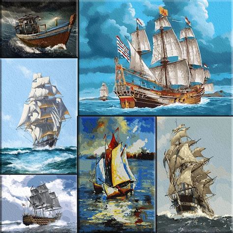 Pintura Por N Meros En Lienzo Pinturas Al Leo Juego De Dibujo De Barco