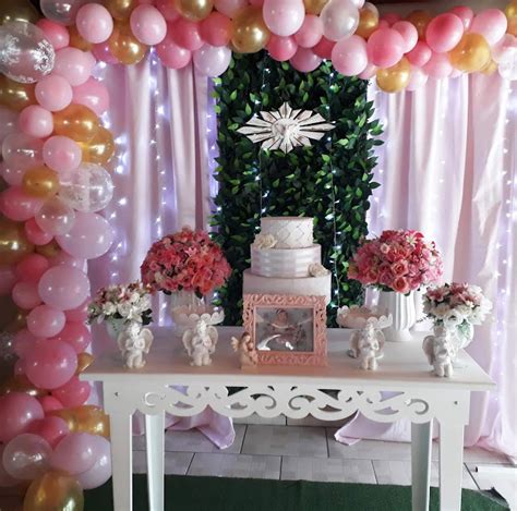 Mamãe Fazendo a Festa em Casa Decoração Batizado Rosa Steffanina