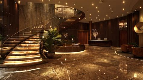 Premium Photo | Staircase in a modern hotel lobby