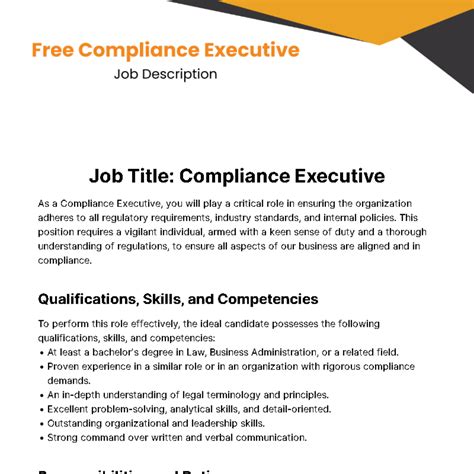 Free Compliance Executive Job Description Template Edit Online And Download