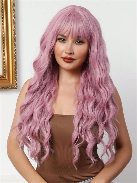 Inch Short Synthetical Fiber Machine Wefted Wig With Bangs Lavender