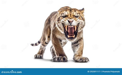 A Sabertooth Tiger Smilodon On A White Background Generative Ai Stock