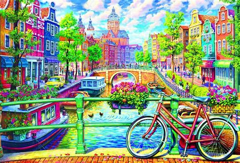 Trefl 1500 Piece Adult Large Amsterdam Canal Flowers Bike Floor Jigsaw