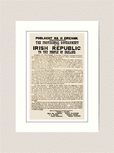 1916 Proclamation Of The Irish Republic Art Print For Sale By