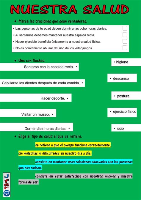 Ficha online de La salud para 3º y 4º Puedes hacer los ejercicios