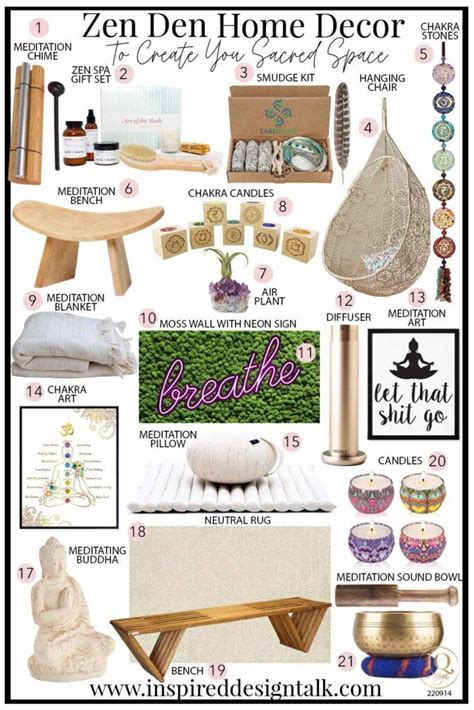 A Collage Of Items From The Zen Den Home Decor Catalog