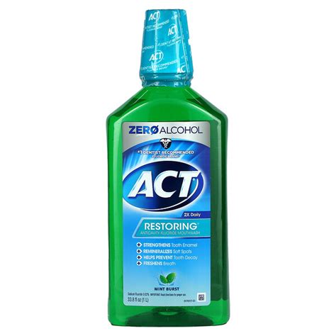 Act, Restoring Anticavity Fluoride Mouthwash, Alcohol Free, Mint Burst ...