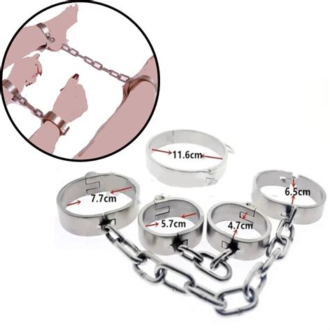 Heavy Duty Stainless Steel Neck Collar Handcuffs Ankle Cuffs Slave Bdsm Bondage Set Adult Games