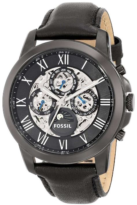 Fossil Grant Automatic Black Skeleton Dial Black Leather Me3028 Mens Watch Uk