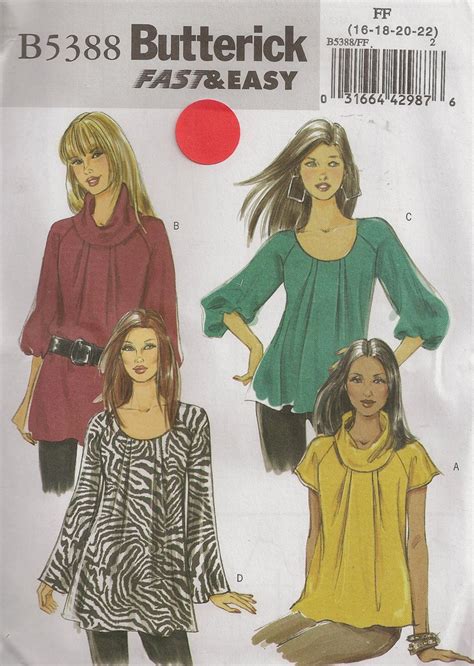 Butterick B5388 Sewing Pattern Misses Top Size 16 To 22 Plus Size