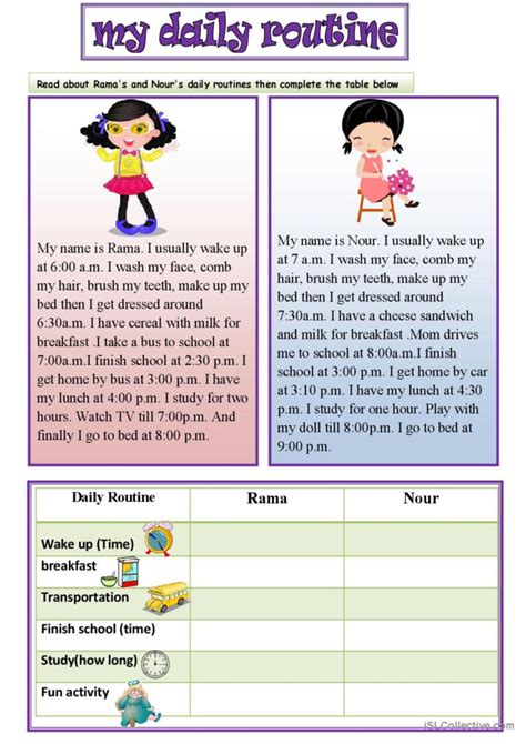 Daily routine reading for detail (de…: English ESL worksheets pdf & doc