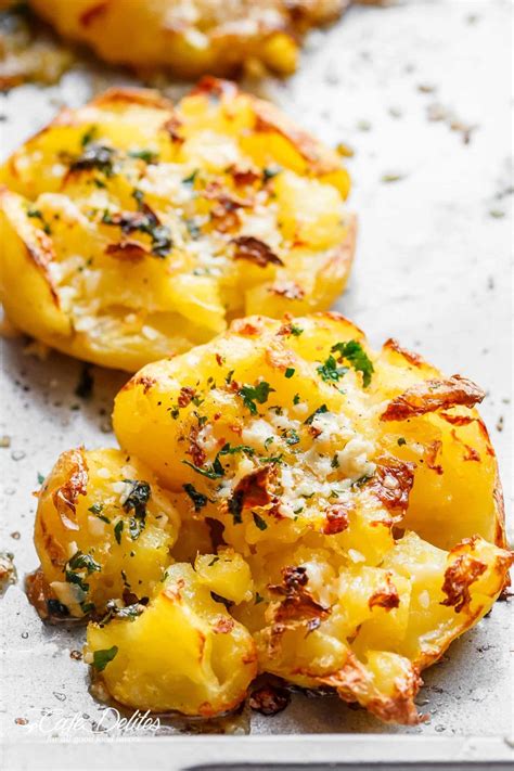 Crispy Garlic Butter Parmesan Smashed Potatoes Potato Recipes Side