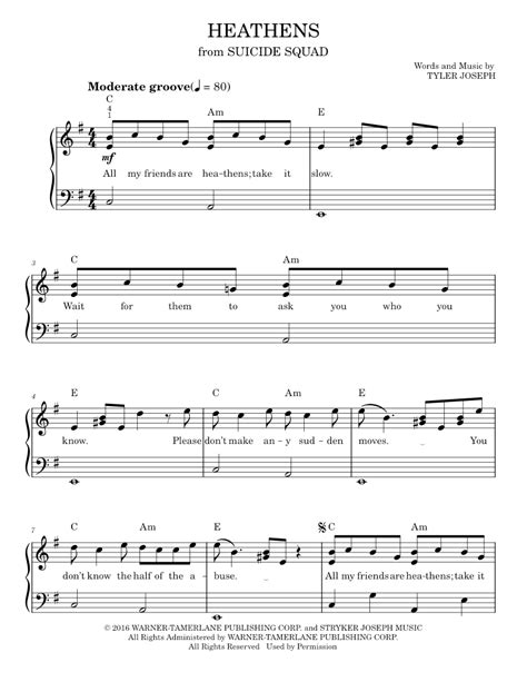 Heathens Sheet Music For Piano By Twenty One Pilots Official