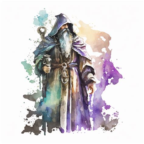 Cleric Fantasy Clipart Watercolor White Background No Caption Clip