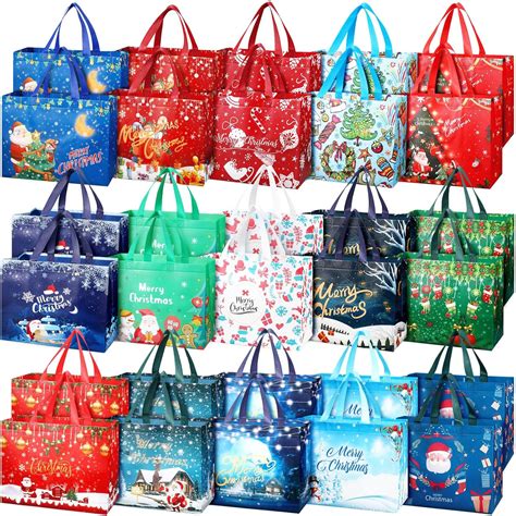 Photect 30 Pcs Christmas Gift Bags Bulk Non Woven Xmas Tote Bags With