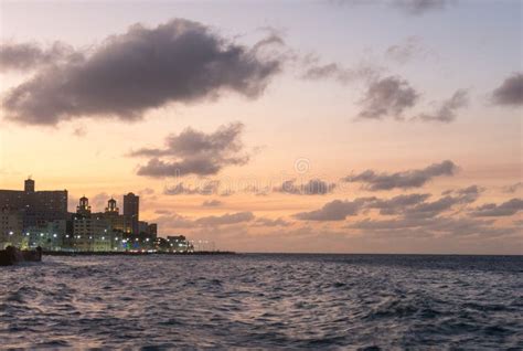 Sunset at Malecon, the Famous Havana Promenades. Cuba. at the Bo Stock Image - Image of seawall ...