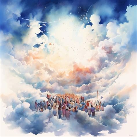 Premium Photo Painting Of A Crowd Of People Standing In A Cloud