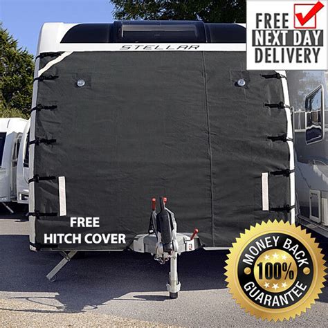 Universal Caravan Front Towing Grey Covers Protection With 2x 3 Led