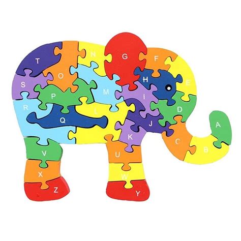 Joc Puzzle Elefant Multicolor Piese Lemn Litere Alfabet Copii Ani