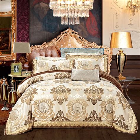 European Style Golden Jacquard Satin Luxury Bedding Sets Bedclothes