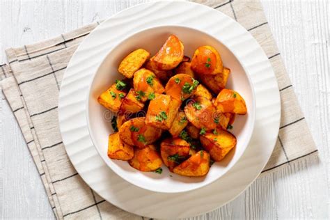 Patatas Bravas Deep Fried Potatoes With Sauce Stock Image Image Of