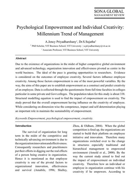 PDF Psychological Empowerment And Individual Creativity Millennium