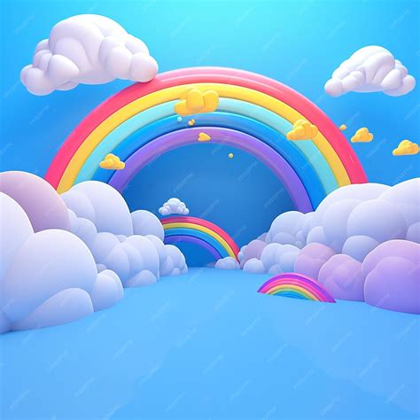 Premium Photo 3d Background With A Rainbow And Clouds In Blue In The