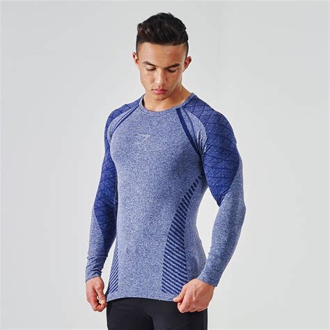 Gymshark Devant Seamless Long Sleeve T Shirt Navy V Roupas