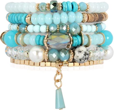 Amazon Riah Fashion Bead Multi Layer Versatile Statement Bracelets