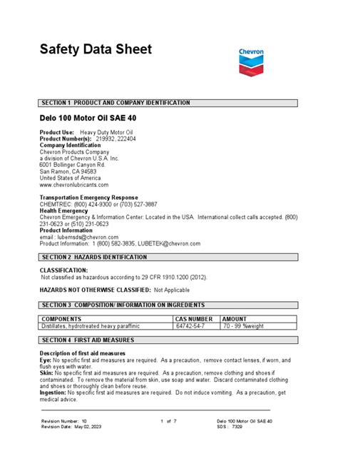 Chevron Sds Delo Oil Download Free Pdf Personal Protective Equipment Toxicity