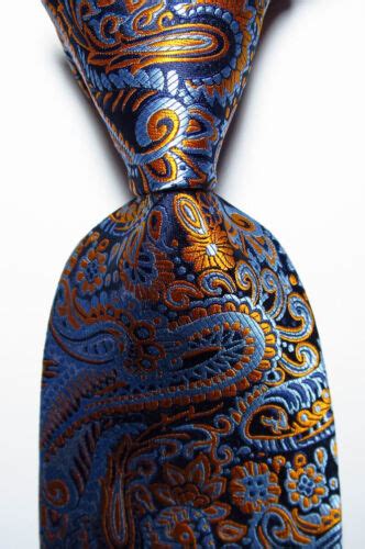 New Classic Paisley Blue Gold Jacquard Woven Silk Men S Tie