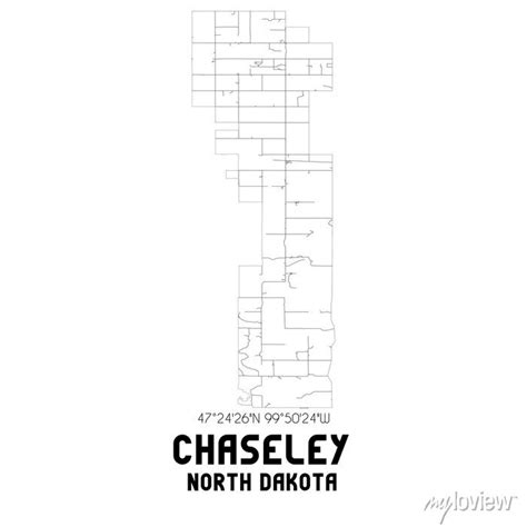 Chaseley North Dakota Us Street Map With Black And White Lines Wall