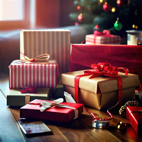 Premium Ai Image Christmas Gifts On Festive Background Boxes Of Gifts