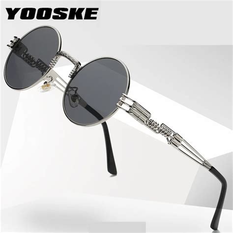 Yooske Steampunk Sunglasses Men Metal Wrap Round Eyeglasses Women Brand Designer Shades