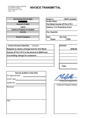 Fillable Online Fillable Online Fort Bend Countyauditor Invoice Fax