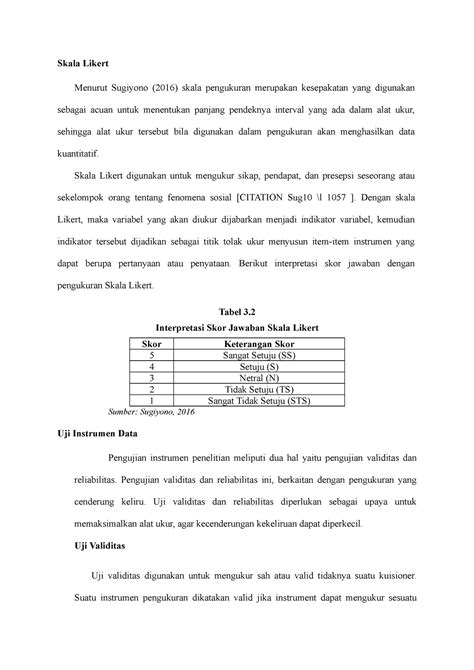 Alat Pengukuran Uji Kuantitatif Skala Likert Menurut Sugiyono