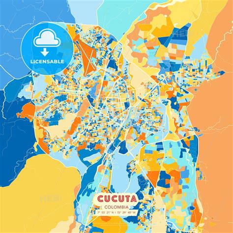 Cucuta, Colombia blue and orange vector art map template - HEBSTREITS