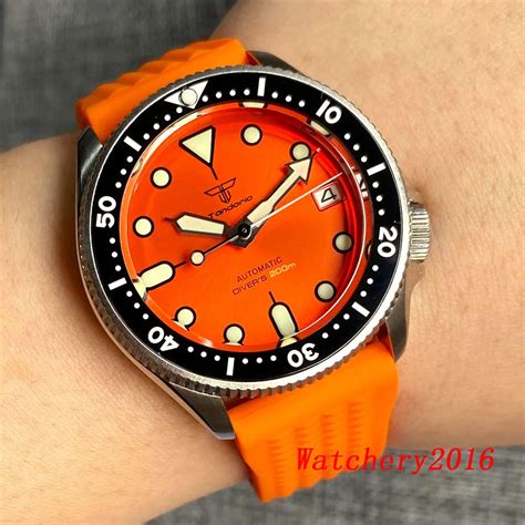 Mm Tandorio Small Wristwatch For Men Green Lumious Orange Dial Rubber