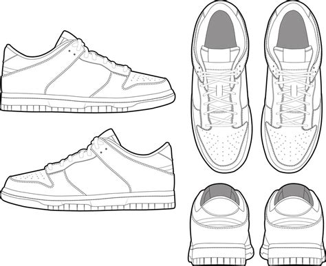 Low Top Sneaker Technical Illustration Drawing Vector Fashion Template