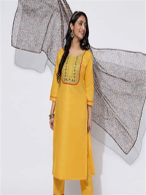 Buy Kalini Ethnic Motifs Embroidered Yoke Design Kurta With Trousers