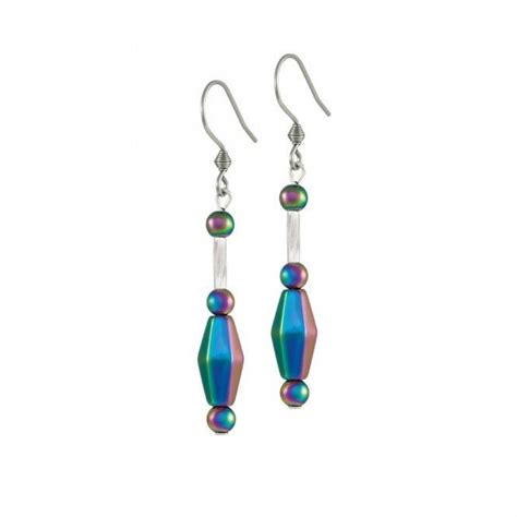 Spectrum Rainbow Hematite Drop Pierced Earrings