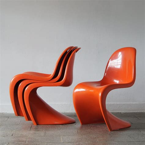 Set Of Orange Panton Chairs By Verner Panton For Herman Miller