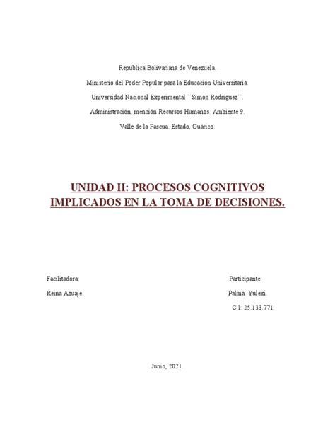 Unidad 1 Tecnicas De Decision Y Sus Procesos Pdf Toma De Decisiones Ciencia Cognitiva