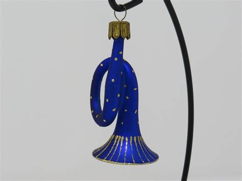 Vintage Nieman Marcus French Horn Blown Glass Blue Christmas Tree Ornament Ebay