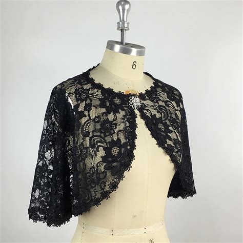 Bolero De Encaje Negro Elegante Para Mujer Chal De Boda Chaqueta