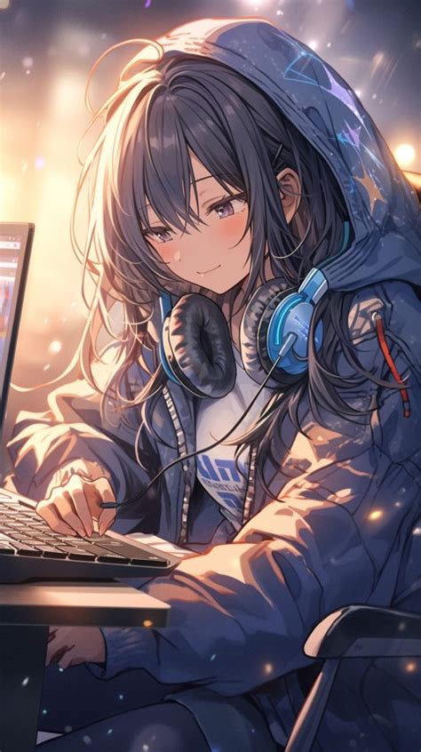 Cute Happy Anime Girl using Laptop Computer Aesthetic (16) - Photo ...