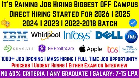 💥its Raining Job Hiring Biggest Off Campus Direct Mass Hiring 2026 2025 2024 2023 2018